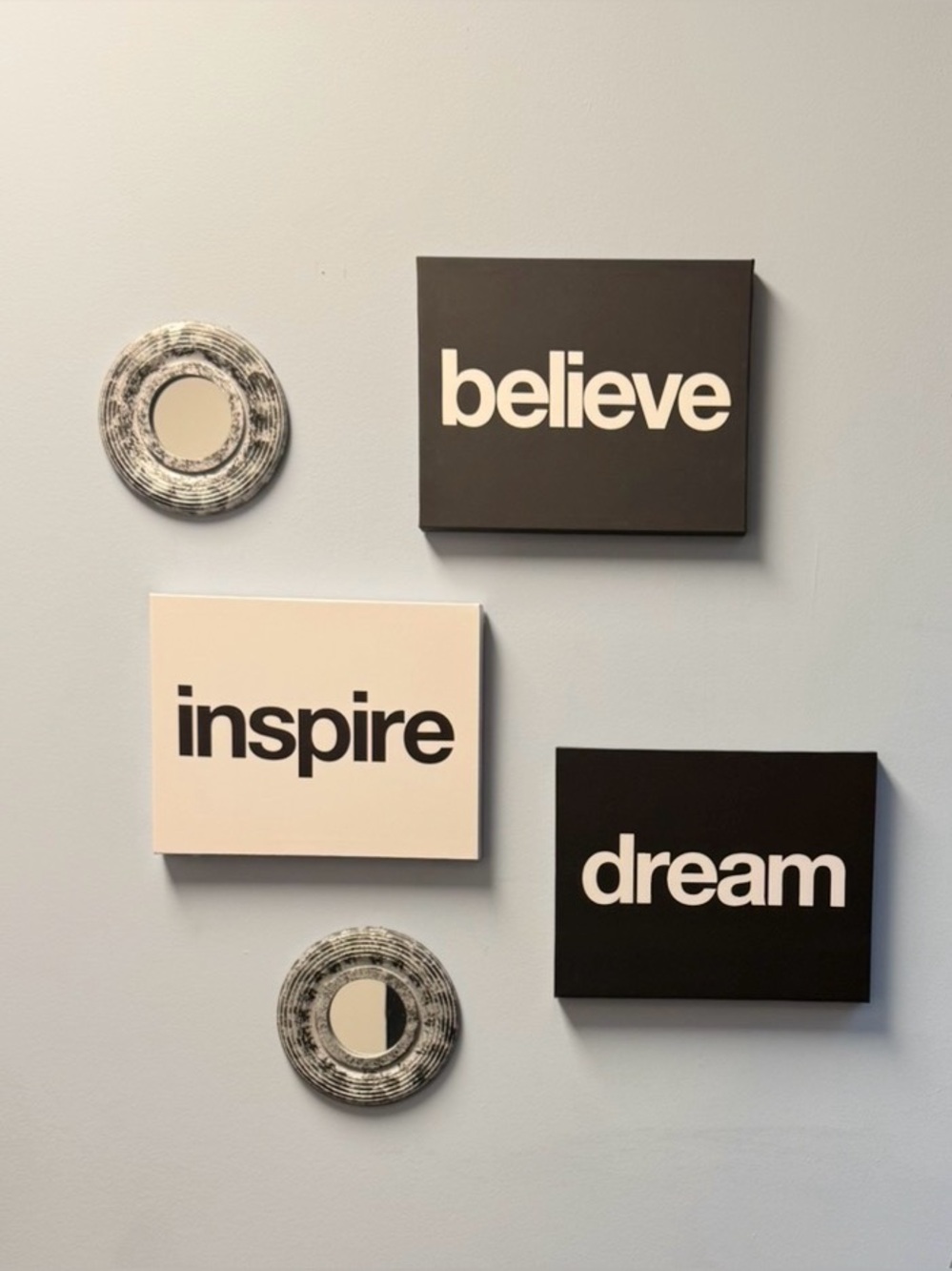 Black & White 'Believe Inspire Dream' Wall Art Set 3 pc